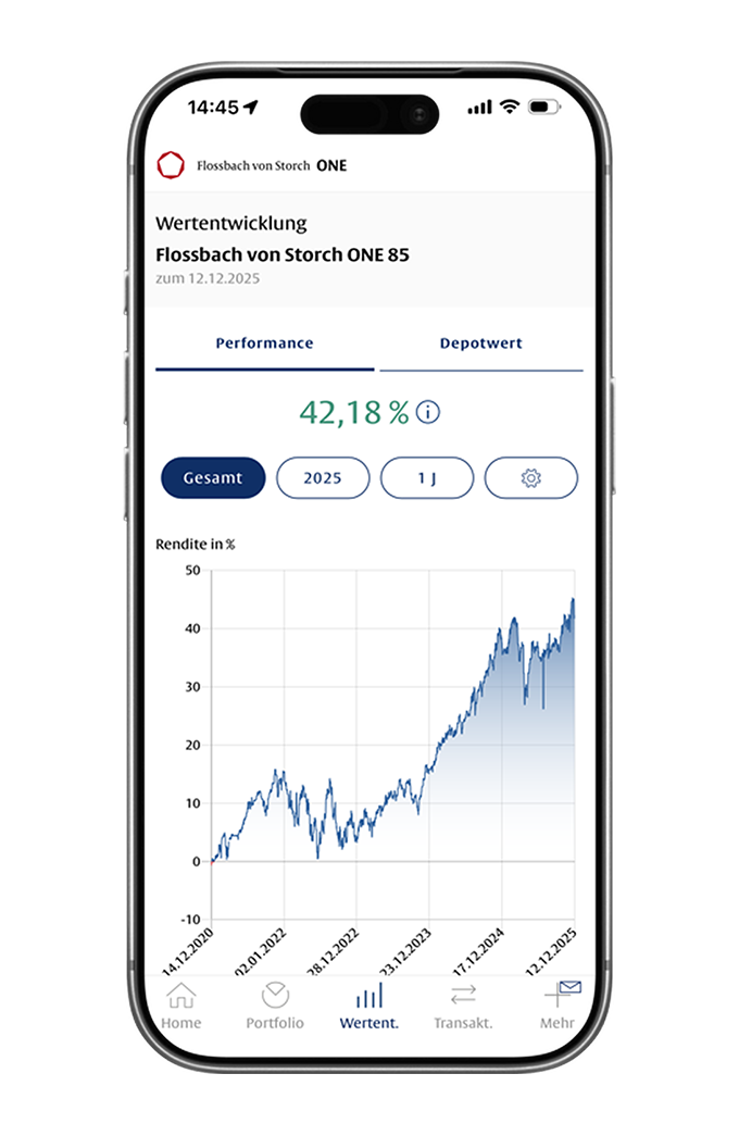 Flossbach von Storch ONE App auf einem Smartphone